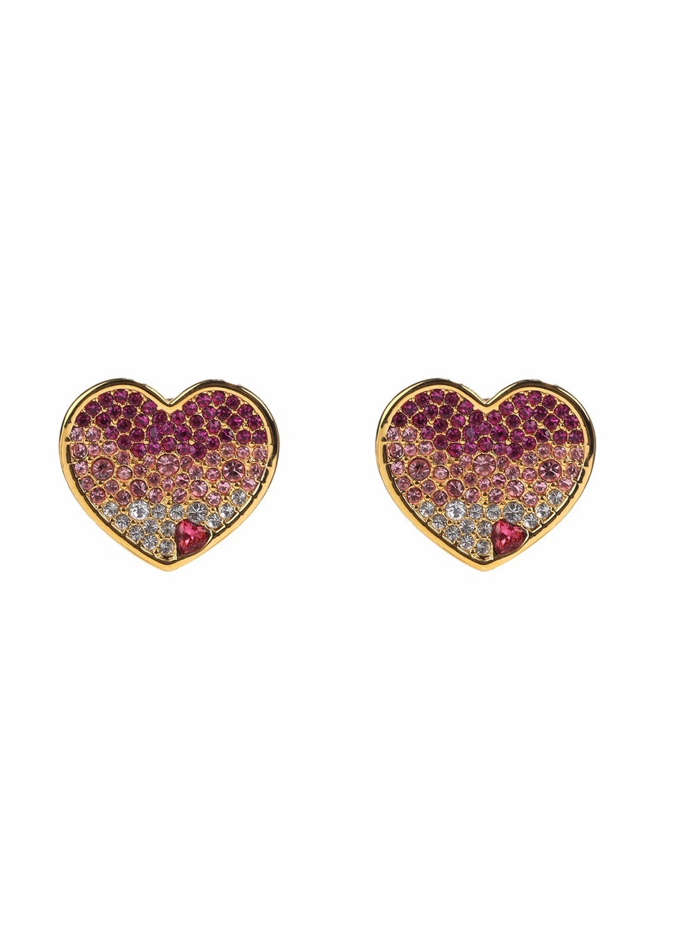 Gold Heart Crystal Stud Earrings in Pink and Red with 925 sterling silver posts